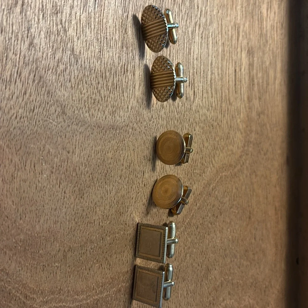 Vintage Gold Tone etched and hammered design Cuff Links Lot of 3